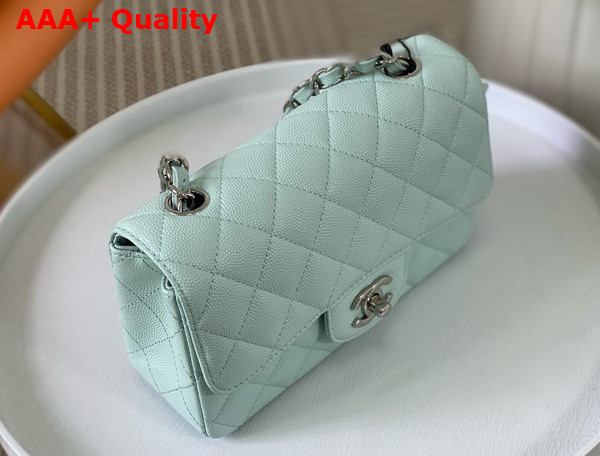 Chanel Mini Classic Flap Bag in Turquoise Grained Calfskin Silver Tone Metal Replica