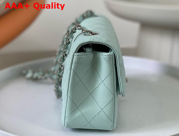 Chanel Mini Classic Flap Bag in Turquoise Grained Calfskin Silver Tone Metal Replica