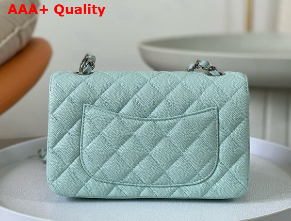 Chanel Mini Classic Flap Bag in Turquoise Grained Calfskin Silver Tone Metal Replica