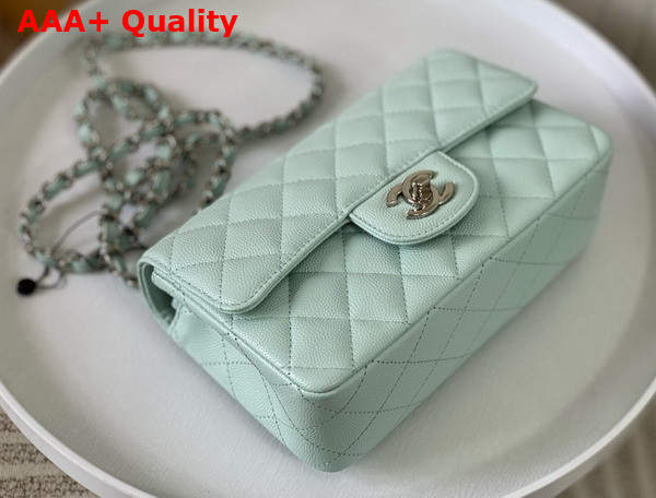 Chanel Mini Classic Flap Bag in Turquoise Grained Calfskin Silver Tone Metal Replica