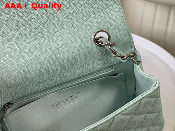 Chanel Mini Classic Flap Bag in Turquoise Grained Calfskin Silver Tone Metal Replica