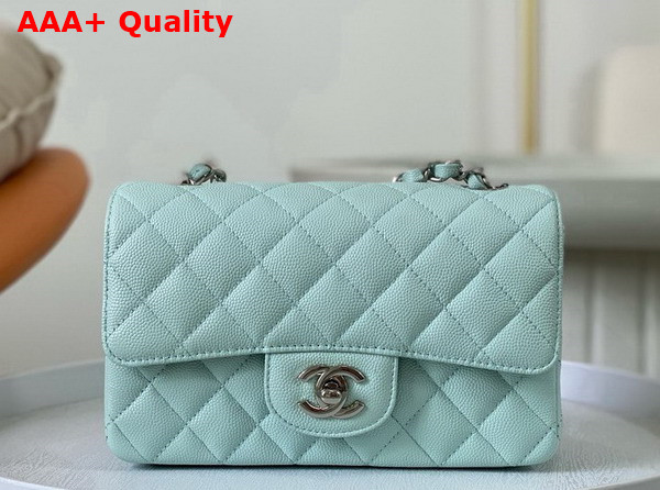 Chanel Mini Classic Flap Bag in Turquoise Grained Calfskin Silver Tone Metal Replica