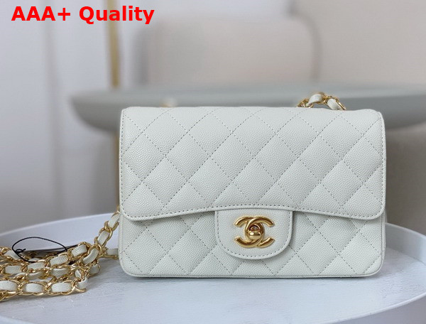 Chanel Mini Classic Flap Bag in White Grained Calfskin Gold Tone Metal Replica