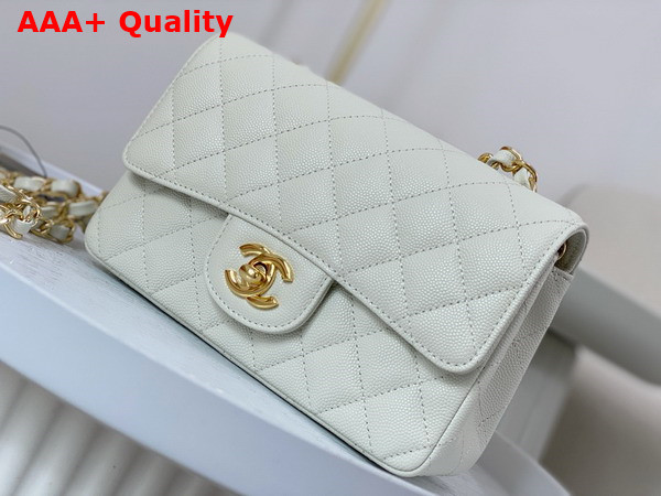 Chanel Mini Classic Flap Bag in White Grained Calfskin Gold Tone Metal Replica