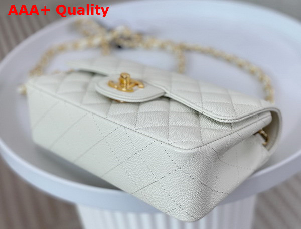 Chanel Mini Classic Flap Bag in White Grained Calfskin Gold Tone Metal Replica