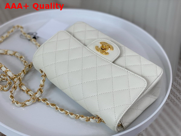 Chanel Mini Classic Flap Bag in White Grained Calfskin Gold Tone Metal Replica