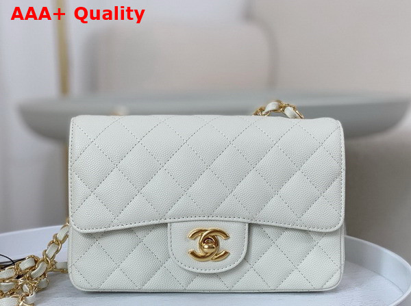 Chanel Mini Classic Flap Bag in White Grained Calfskin Gold Tone Metal Replica