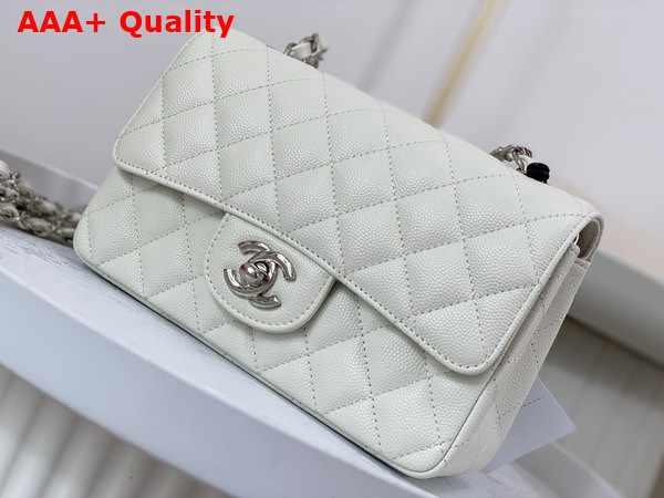 Chanel Mini Classic Flap Bag in White Grained Calfskin Silver Tone Metal Replica