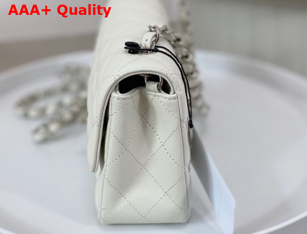 Chanel Mini Classic Flap Bag in White Grained Calfskin Silver Tone Metal Replica