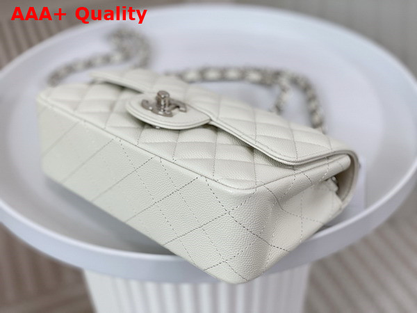 Chanel Mini Classic Flap Bag in White Grained Calfskin Silver Tone Metal Replica