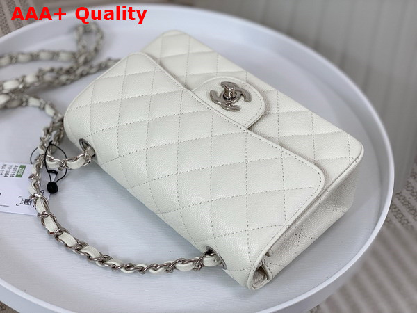 Chanel Mini Classic Flap Bag in White Grained Calfskin Silver Tone Metal Replica