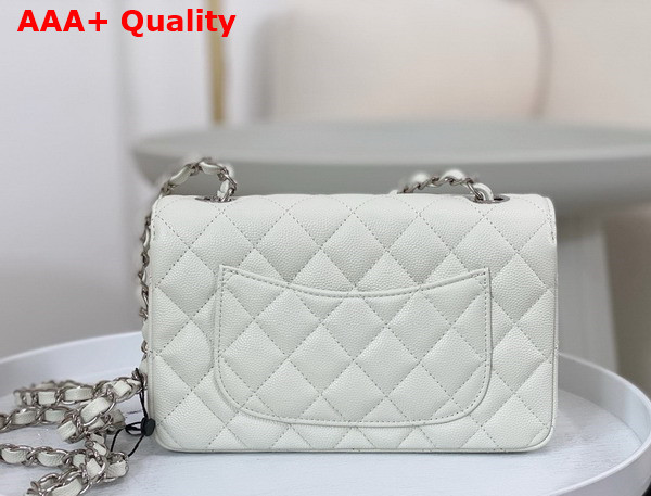 Chanel Mini Classic Flap Bag in White Grained Calfskin Silver Tone Metal Replica