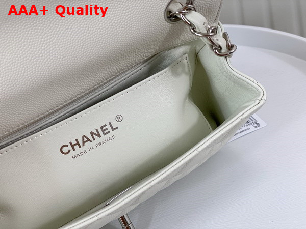 Chanel Mini Classic Flap Bag in White Grained Calfskin Silver Tone Metal Replica