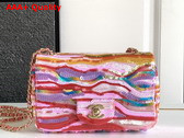 Chanel Mini Classic Handbag Embroidered Satin Sequins and Gold Tone Metal Yellow Purple and Pink Ref A69900 Replica