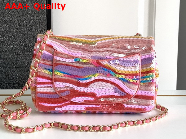 Chanel Mini Classic Handbag Embroidered Satin Sequins and Gold Tone Metal Yellow Purple and Pink Ref A69900 Replica