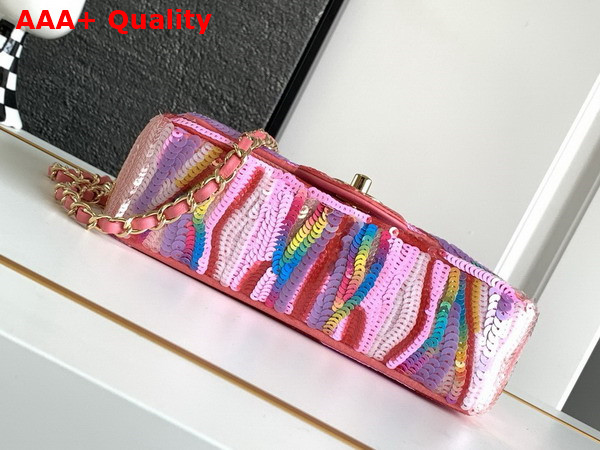 Chanel Mini Classic Handbag Embroidered Satin Sequins and Gold Tone Metal Yellow Purple and Pink Ref A69900 Replica