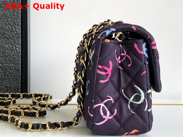 Chanel Mini Classic Handbag Printed Fabric and Gold Tone Metal Black and Multicolor Ref A69900 Replica