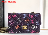 Chanel Mini Classic Handbag Printed Fabric and Gold Tone Metal Black and Multicolor Ref A69900 Replica