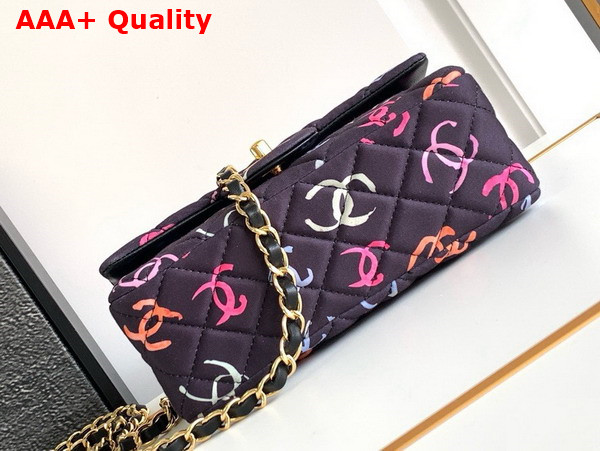 Chanel Mini Classic Handbag Printed Fabric and Gold Tone Metal Black and Multicolor Ref A69900 Replica