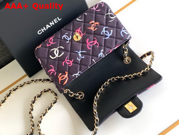 Chanel Mini Classic Handbag Printed Fabric and Gold Tone Metal Black and Multicolor Ref A69900 Replica