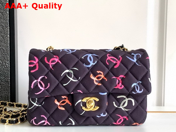 Chanel Mini Classic Handbag Printed Fabric and Gold Tone Metal Black and Multicolor Ref A69900 Replica