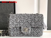 Chanel Mini Classic Handbag Tweed Silver Tone Metal Black and White Ref A69900 Replica