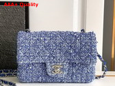 Chanel Mini Classic Handbag Tweed Silver Tone Metal Blue and White Ref A69900 Replica