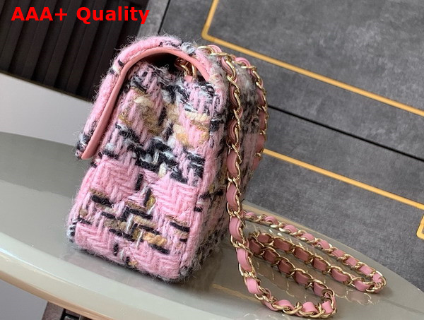 Chanel Mini Classic Handbag Wool Tweed Gold Tone Metal Light Pink Black Beige and Ecru Replica