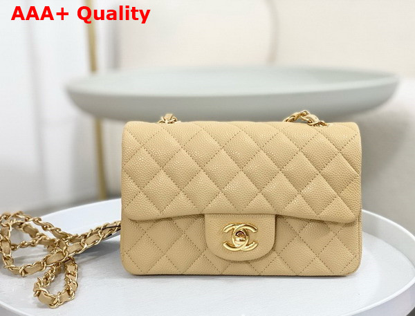 Chanel Mini Classic Handbag in Beige Grained Calfskin with Gold Tone Metal Ref A69900 Replica