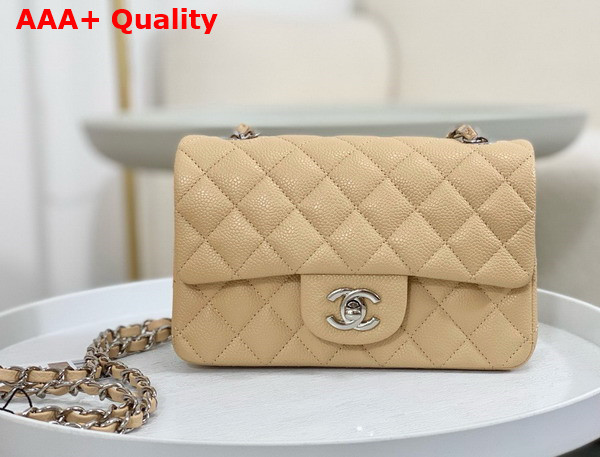 Chanel Mini Classic Handbag in Beige Grained Calfskin with Silver Tone Metal Ref A69900 Replica