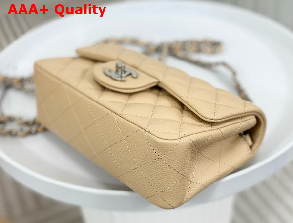 Chanel Mini Classic Handbag in Beige Grained Calfskin with Silver Tone Metal Ref A69900 Replica