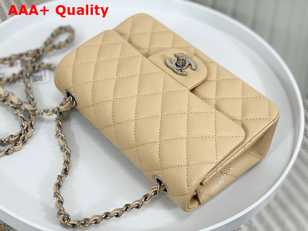 Chanel Mini Classic Handbag in Beige Grained Calfskin with Silver Tone Metal Ref A69900 Replica