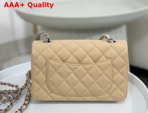 Chanel Mini Classic Handbag in Beige Grained Calfskin with Silver Tone Metal Ref A69900 Replica