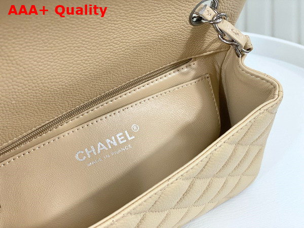 Chanel Mini Classic Handbag in Beige Grained Calfskin with Silver Tone Metal Ref A69900 Replica