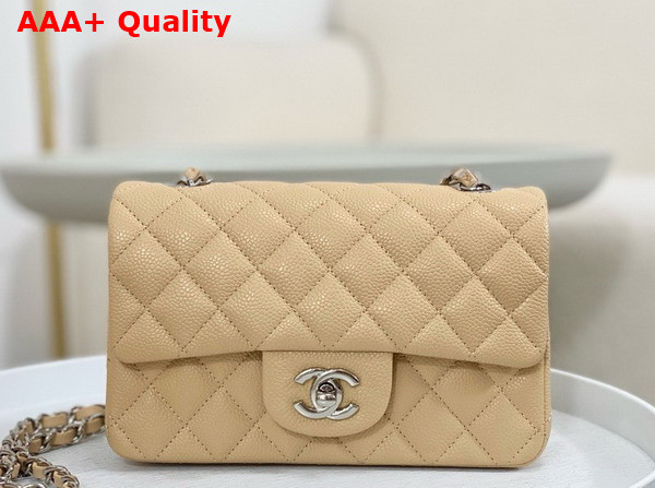 Chanel Mini Classic Handbag in Beige Grained Calfskin with Silver Tone Metal Ref A69900 Replica