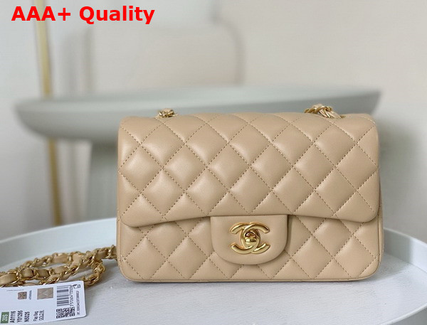 Chanel Mini Classic Handbag in Beige Lambskin Gold Tone Metal Ref A69900 Replica