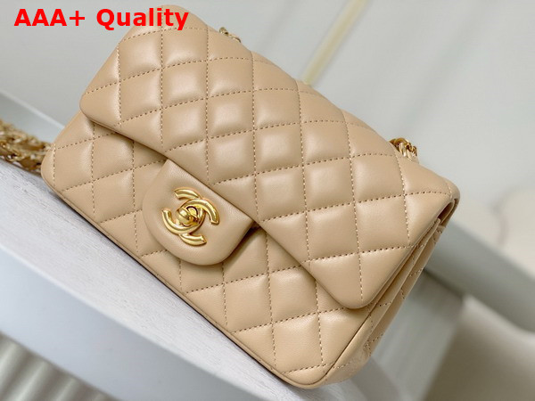 Chanel Mini Classic Handbag in Beige Lambskin Gold Tone Metal Ref A69900 Replica