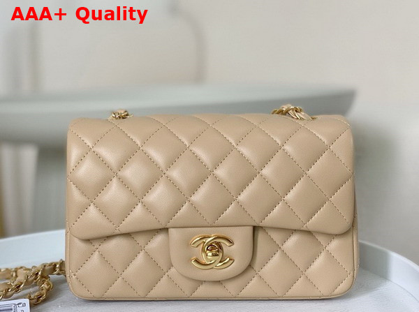 Chanel Mini Classic Handbag in Beige Lambskin Gold Tone Metal Ref A69900 Replica