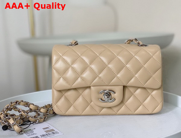 Chanel Mini Classic Handbag in Beige Lambskin Silver Tone Metal Ref A69900 Replica