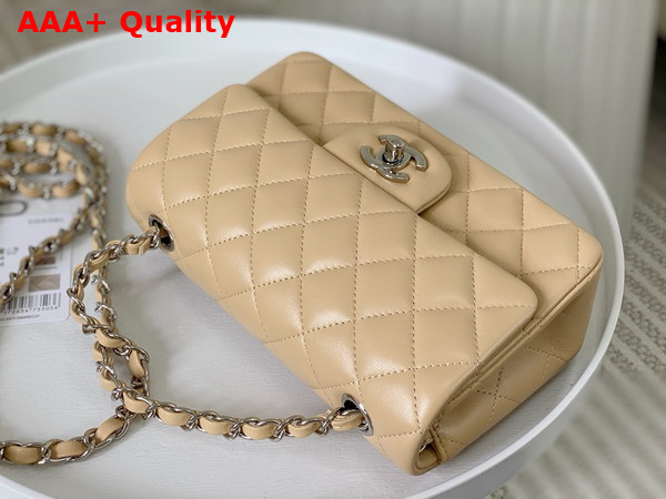 Chanel Mini Classic Handbag in Beige Lambskin Silver Tone Metal Ref A69900 Replica