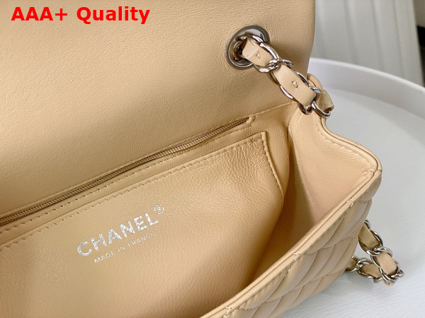 Chanel Mini Classic Handbag in Beige Lambskin Silver Tone Metal Ref A69900 Replica