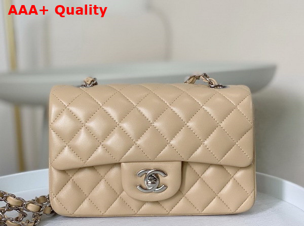 Chanel Mini Classic Handbag in Beige Lambskin Silver Tone Metal Ref A69900 Replica