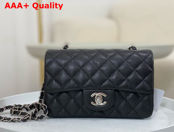 Chanel Mini Classic Handbag in Black Grained Calfskin with Silver Tone Metal Ref A69900 Replica