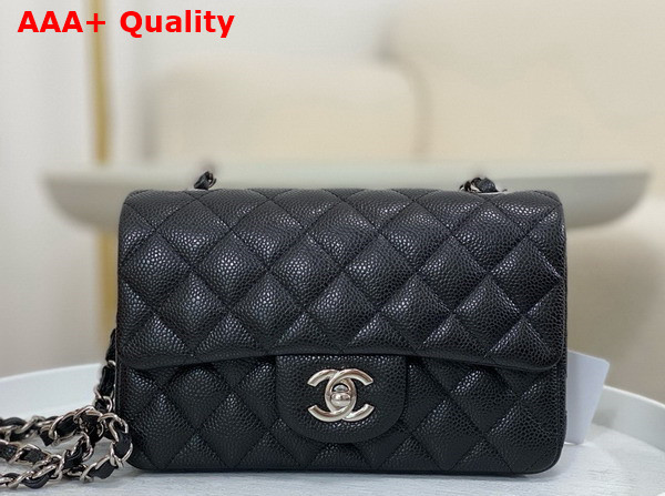 Chanel Mini Classic Handbag in Black Grained Calfskin with Silver Tone Metal Ref A69900 Replica