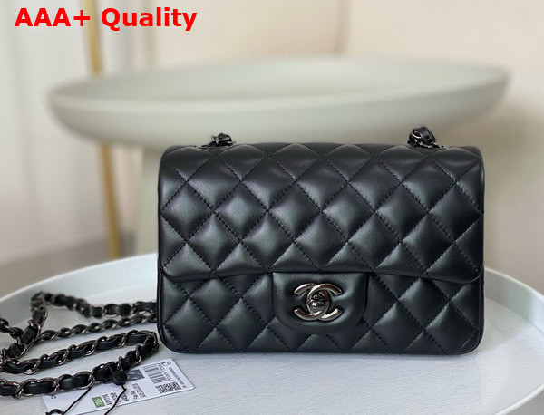 Chanel Mini Classic Handbag in Black Lambskin Ruthenium Finish Metal Ref A69900 Replica