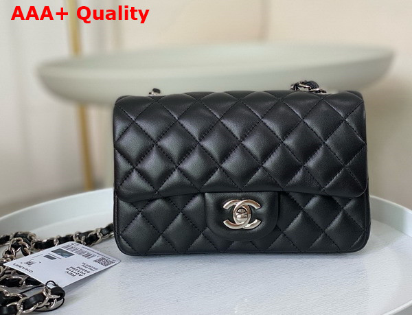 Chanel Mini Classic Handbag in Black Lambskin Silver Tone Metal Ref A69900 Replica