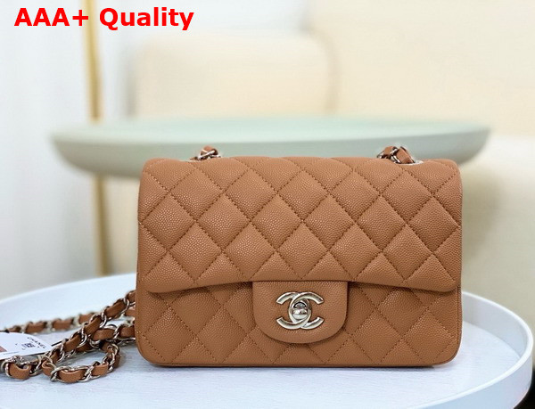 Chanel Mini Classic Handbag in Brown Grained Calfskin with Silver Tone Metal Ref A69900 Replica