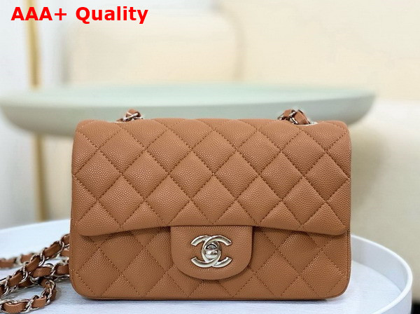 Chanel Mini Classic Handbag in Brown Grained Calfskin with Silver Tone Metal Ref A69900 Replica