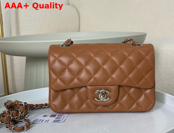 Chanel Mini Classic Handbag in Brown Lambskin Silver Tone Metal Ref A69900 Replica