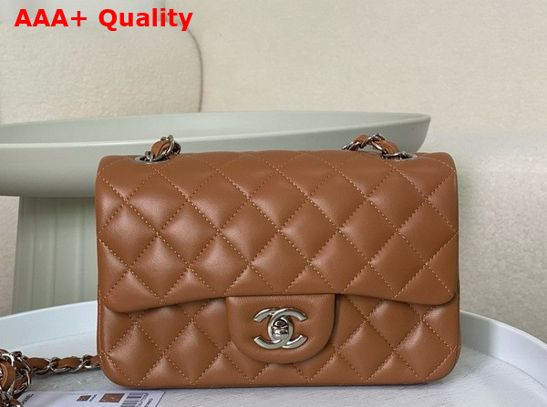 Chanel Mini Classic Handbag in Brown Lambskin Silver Tone Metal Ref A69900 Replica